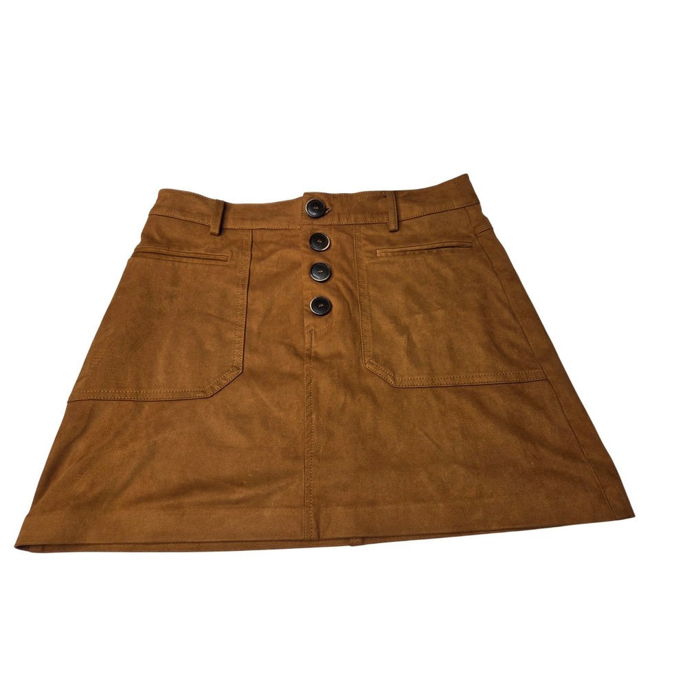 ZARA TRF Collection Suede Button Front A Line Mini Skirt Camel Size M‎